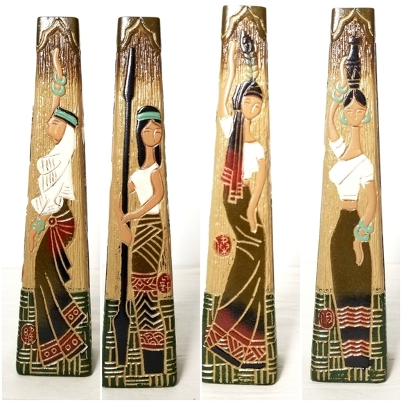 Vintage Rare Native Indian Vase  Pottery with Carved Navajo Woman on Each Side - Picture 1 of 8